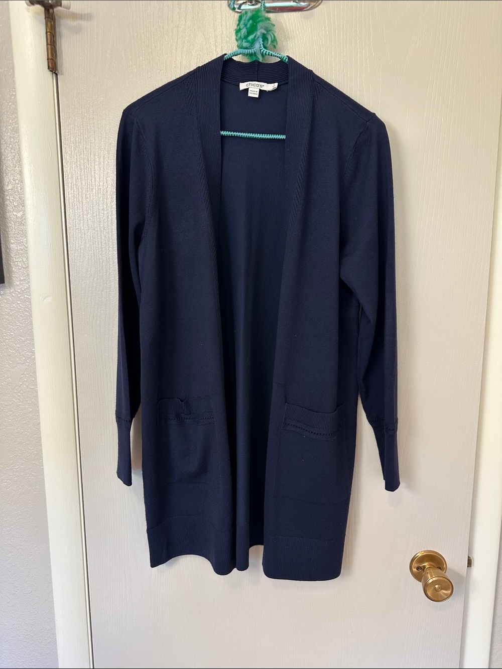 Chico's Navy Open-Front Long Cardigan